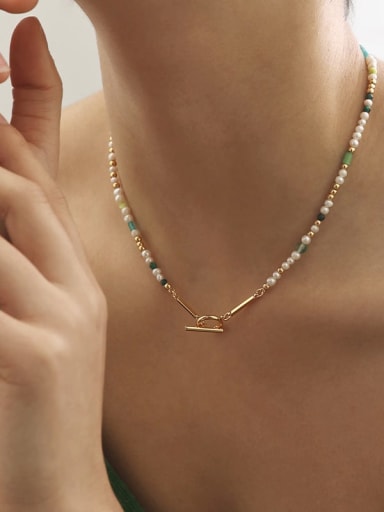 Brass freshwater Pearl Irregular Vintage Beaded Necklace