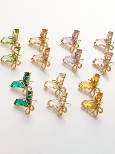 Brass Cubic Zirconia Multi Color Butterfly Cute Stud Earring