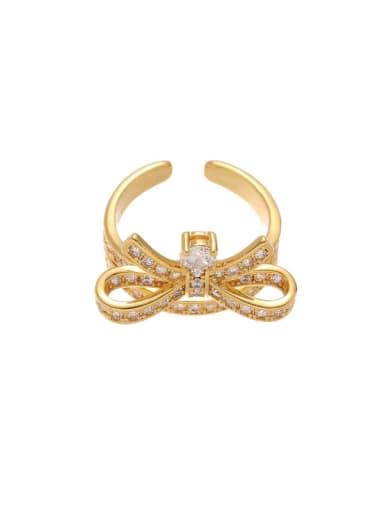 Style 1 Gold Brass Cubic Zirconia Bowknot Minimalist Band Ring