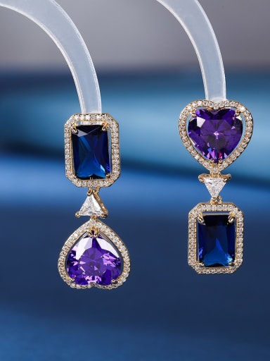 Spinel blue square purple love Brass Cubic Zirconia Heart Luxury Drop Earring