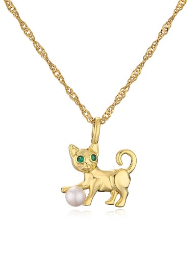 22257 Brass Cubic Zirconia Cat Cute Necklace