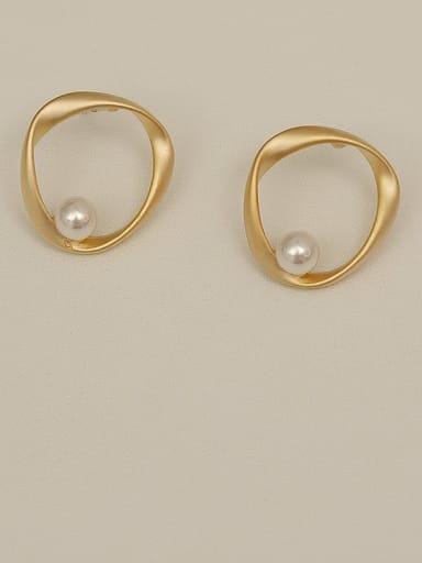 Copper Imitation Pearl Geometric Dainty Stud Trend Korean Fashion Earring
