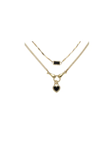 Brass Cubic Zirconia Black Heart Trend Necklace