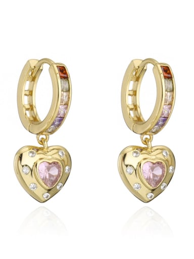 41207 Brass Cubic Zirconia Heart Vintage Huggie Earring