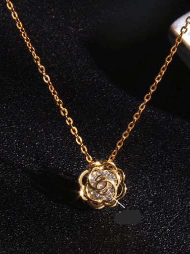 Copper Cubic Zirconia Heart Trend Flower C Shape Pendant Necklace