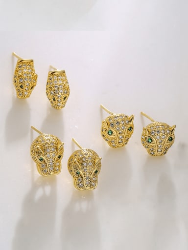 Brass Cubic Zirconia Animal Vintage Stud Earring