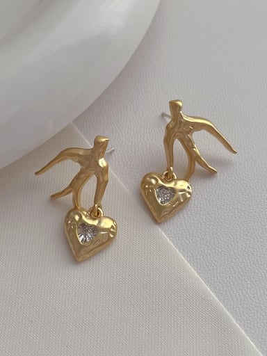 L 107 gold Brass Bird Minimalist Drop Earring