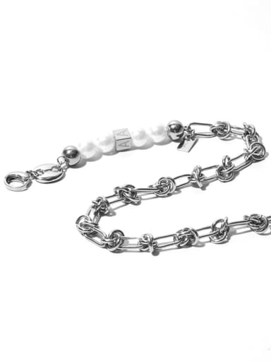 Titanium Steel Imitation Pearl Letter Hip Hop Hollow Chain Necklace