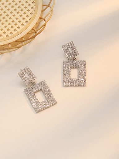 Copper Rhinestone Hollow Geometric Dainty Cluster Trend Korean Fashion Earring