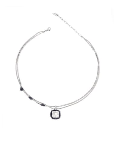 Double layer zirconium necklace Titanium Steel Cubic Zirconia Geometric Hip Hop Multi Strand Necklace