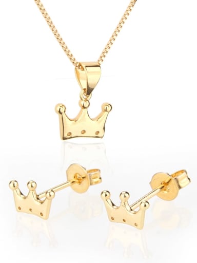 Brass  Crown Earring and Necklace Set