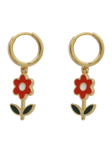 Brass Enamel Flower Vintage Huggie Earring