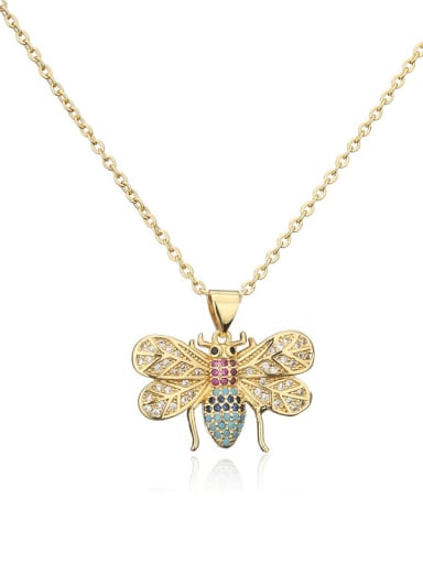 Brass Cubic Zirconia Trend  Bee Pendant Necklace