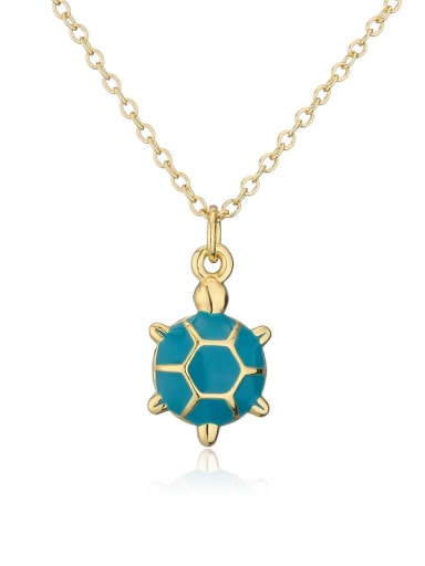 21887 Brass Cubic Zirconia Enamel Turtle Vintage Necklace