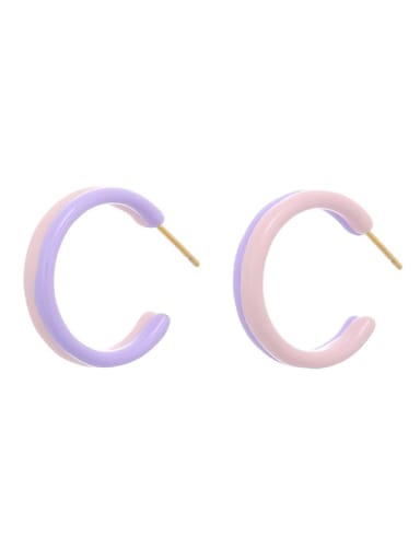 Purple Pink Brass Multi Color Enamel Geometric Minimalist Stud Earring