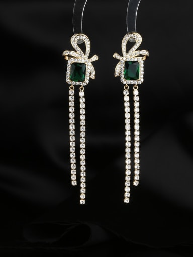 green Brass Cubic Zirconia Tassel Luxury Cluster Earring