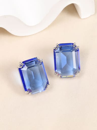 Blue earrings Brass Glass Stone Geometric Minimalist Necklace