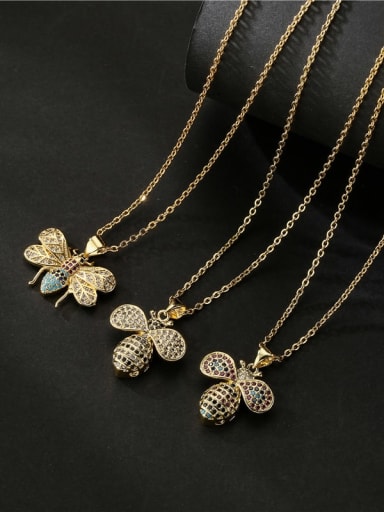 Brass Cubic Zirconia Trend  Bee Pendant Necklace