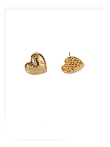 Brass Rhinestone Heart Minimalist Stud Earring