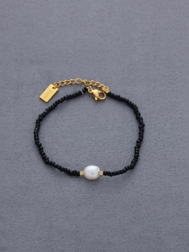 Brass Imitation Pearl Geometric Minimalist Handmade Beaded Bracelet