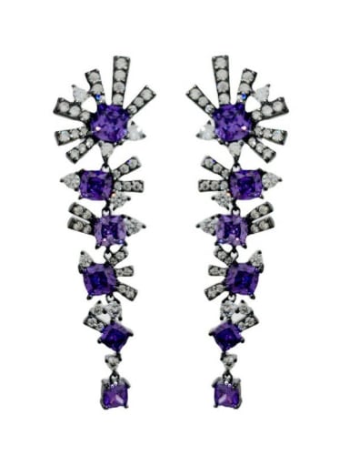 purple Zinc Alloy Cubic Zirconia Flower Luxury Cluster Earring