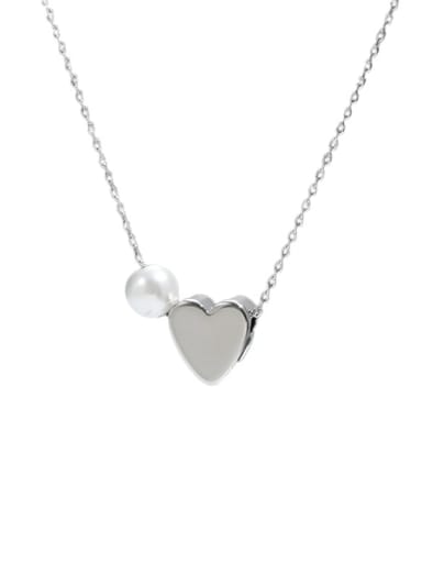 Brass Imitation Pearl Heart Dainty Necklace