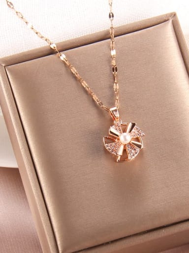 Rotary windmill a212 Copper Cubic Zirconia Flower Trend Rotating  Pendant Necklace(Rotating Pendant)