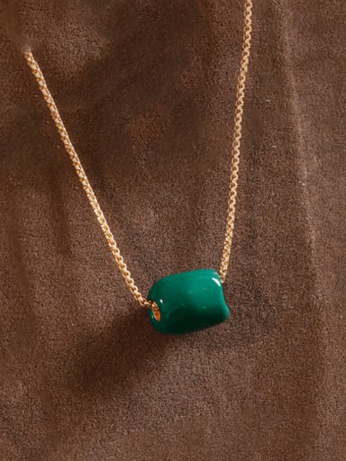 16K gold +green Brass Enamel Geometric Minimalist Necklace