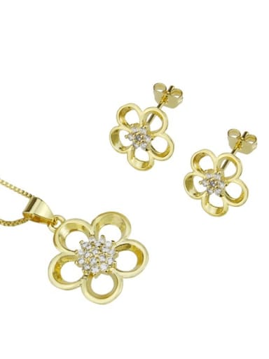 Brass Cubic Zirconia Dainty Flower  Earring and Necklace Set