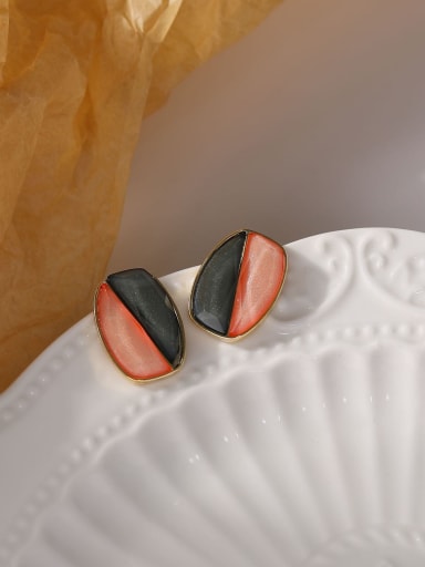 14K [pink+gray] Brass Resin Geometric Vintage Stud Earring