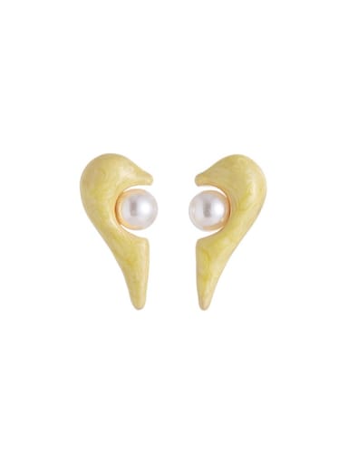 Light yellow Brass Imitation Pearl Enamel Geometric Cute Stud Earring
