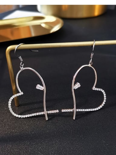 White K Copper Rhinestone Heart Minimalist Hook Trend Korean Fashion Earring