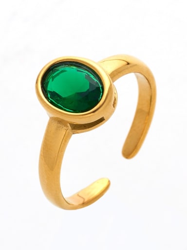 Golden+ green Stainless steel Glass Stone Round Minimalist Band Ring