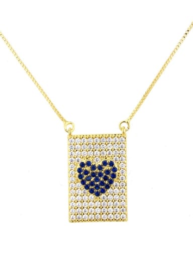 Gold Plated Blue Zircon Brass Cubic Zirconia Heart Dainty Necklace