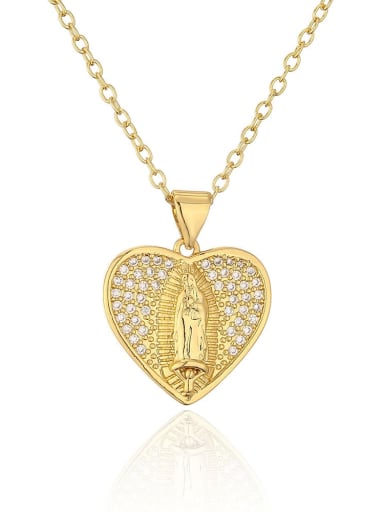 21975 Brass Cubic Zirconia Heart Vintage Regligious Necklace