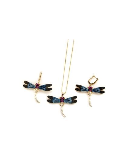 Brass Dragonfly Cubic Zirconia Earring and Necklace Set