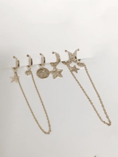 Brass Cubic Zirconia Five Pointed Star Tassel Trend  Set Threader Earring