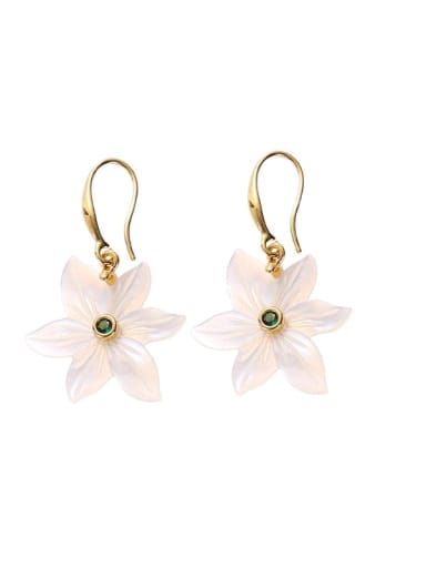 Flower ear hook style 2 sold in pairs Brass Shell  Minimalist Flower Earring and Necklace Set