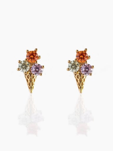 Egg cone Brass Cubic Zirconia Multi Color Bowknot Cute Stud Earring