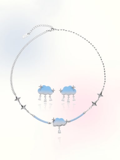 Bohemia Cloud Brass Enamel Earring and Necklace Set