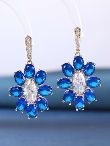 blue Brass Cubic Zirconia Multi Color Geometric Luxury Cluster Earring