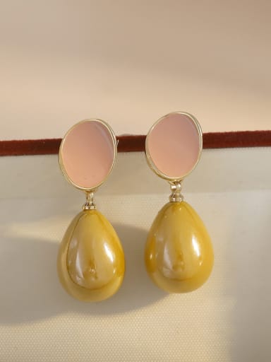 Light Gold Pink Brass Imitation Pearl Enamel Water Drop Minimalist Drop Earring