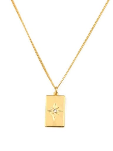 Brass  Vintage Eight-pointed star zircon square pendant Necklace