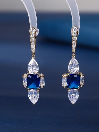 blue Brass Cubic Zirconia Cross Luxury Stud Earring