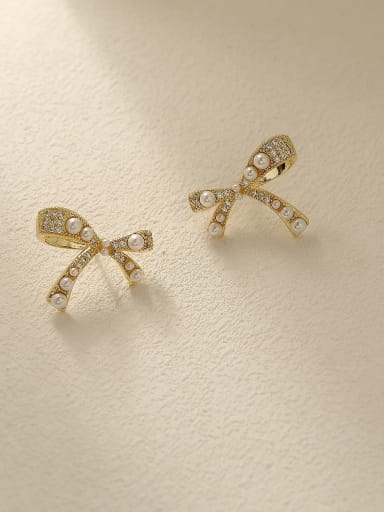 Brass Imitation Pearl Bowknot Vintage Stud Trend Korean Fashion Earring