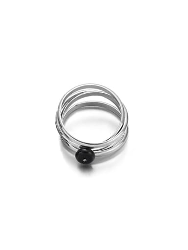 Black Agate Ring Brass Carnelian Geometric Trend Band Ring