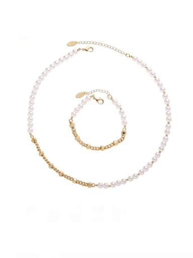 Brass Imitation Pearl Minimalist Geometric  Bracelet and Necklace Set