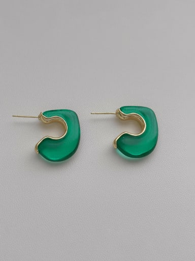 L 01 Green Brass Acrylic Geometric Minimalist Stud Earring
