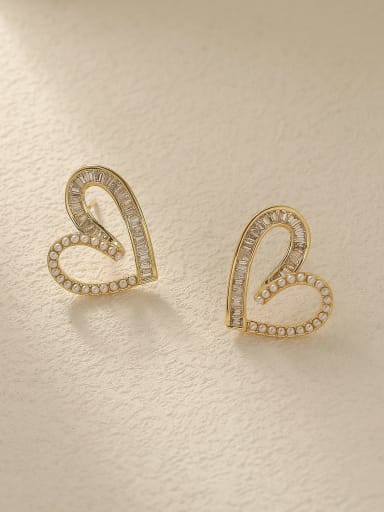Brass Cubic Zirconia Heart Cute Stud Trend Korean Fashion Earring