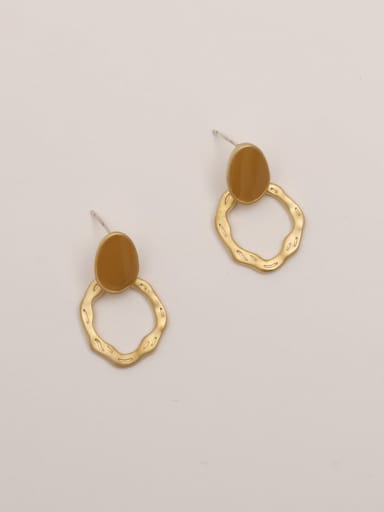 Golden brown Brass Enamel Geometric Vintage Stud Trend Korean Fashion Earring
